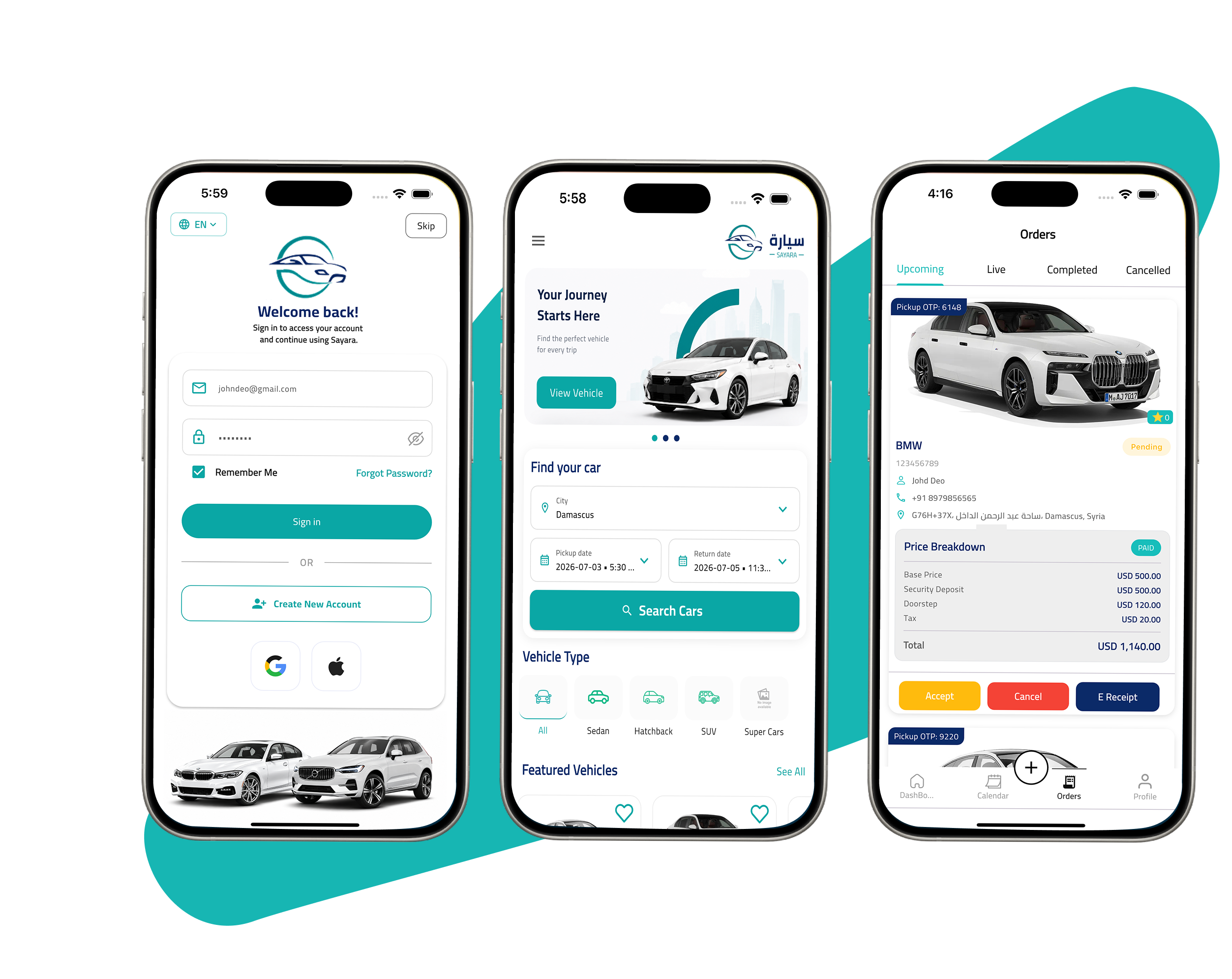 Sayara Vehicle Rental App Screenshot